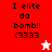 A pixelated image with text "I elite da bomb!! <3333" on red, white, and pink backgrounds featuring a small star icon.