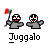 Pixel art buddy icon featuring two stylized figures with red eyes and mouths, one holding a flag, above the text "Juggalo" on gray background.