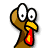 Pixelated turkey head with brown body, yellow beak, red wattle; eyes shift from wide to narrow