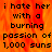 Pixelated text on a fiery orange-red background with repeated phrases and partial gray area.