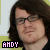 Pixelated portrait of a person with brown hair and glasses, labeled 'ANDY' in stylized text below the image.