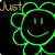 Green neon stick figure with flower-like head and smiley face, displayed in a on black background