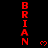 Red vertical text 'BRIAN' repeats on black background with small red heart symbols scattered around.