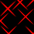 Red pixelated lines form intersecting diamond shapes on a black background, creating a dynamic pattern