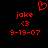 Red pixelated text and symbols on black background: 'joke' above '<3', then date '9-19-07', with a red heart symbol at top center.
