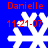 Blue background with red text 'Danielle' and '11-21-07' above four white snowflake icons arranged in a