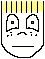 Pixelated cartoon face with yellow hair, green eyes, and a neutral mouth, showing animation changes in eye shape and mouth expression across frames.