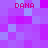 Pixelated of purple and blue squares with four instances of red text reading DANA in the corners