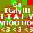 Pixelated text and symbols on a green-brown-red background with repeated 'Go Italy!!!' phrases