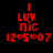 Red pixelated text on black background showing 'I LUV NIC 12-5-07' with slight vertical misalignment in the second frame.