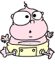 Pink cartoon character in yellow diaper with changing facial expressions including tears, open mouth, and closed eyes