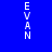 Two vertical of pixelated white text spelling 'EVAN' on a solid blue background, with slight variations in letter alignment between the left and right sides