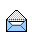 Pixelated blue envelope with checkered flap, white paper with black lines inside; two views show different envelope states.