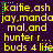 Static pixel displays yellow text on dark purple background with green star accents, repeating identical text blocks across three and three