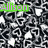 A static image with a black-and-white patterned background featuring repeated shapes, overlaid with green text labels and small colored icons.
