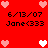 Red background with pixelated hearts and repeated text '6/13/07 Jane<333' in black, showing animation where heart colors alternate between pink and white.
