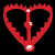 Red heart-shaped icon with jagged edges and three white dots along its vertical center line on a black background.