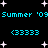 Pixelated cyan text and symbols on black background with white starbursts, repeating 'Summer '09' and '(3333)' in two