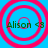 Four identical blue backgrounds with red concentric circles and green text reading 'Alison <3' in each quadrant.