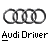 Four interlocking rings above pixelated text reading 'Audi Driver' on a gray background.