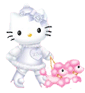 Hello Kitty avatar in white outfit holding pink turtle toy, with one frame showing a red heart above the head.