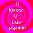 Four identical display a red and pink spiral background with white text reading "U Know U Luv Me!!!!!!!" in pixelated font