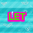 Pixelated text 'LET ME BE YOUR HERO' in green letters with pink outlines on a blue striped background patterned with small white hearts.