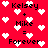 Red background with white pixelated hearts and black text reading "Kelsey + Mike = Forever" repeated twice.