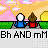 Pixel art scene with two figures holding hands against a sunset backdrop, text below reads "Bh AND mM" in blocky font.