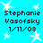 Pixelated text on cyan background with white stars, showing name and date repeated in four quadrants.