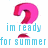 A pixelated icon with a pink curved shape and blue text reading 'im ready for summer' above, transitioning to 'are you?' below with additional small shapes.