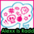 Pixelated icon with pink floral patterns inside a light blue cloud outline, bordered by a pink frame, with green text at the bottom.
