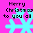 Pixelated cyan snowflake on bright pink background with black text reading "Merry Christmas to you all" in four quadrants.