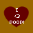 Four identical pixelated heart-shaped icons with white text "I <3 POOP!" on a brown background, arranged in a