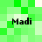 Green pixelated background with four instances of the text 'Madi' in black, arranged in a pattern