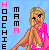 Pixel art contact sheet of a blonde woman in pink clothing with repeated text elements, displayed across multiple frames on a light blue background.