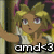 Pixelated anime-style character with blonde hair and purple eyes, wearing a white and yellow outfit, with text 'amd<3' below.