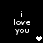 Pixelated text 'i love you' with a white heart icon on black background, transitioning to a gray heart icon.