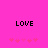 Pixelated 'LOVE' text in black on bright pink background with two of small pink star-like shapes below