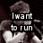 Pixelated grayscale image of a person in motion with overlaid text reading "I want to run but only far enough to make you miss me".