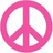 Pink peace symbol and pink heart icon with three people in lower-left corner.
