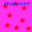 A static image with a bright pink background filled with red stars and repeated blue text reading "shannon!!" in four corners.