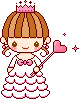 Pixel art contact sheet of four identical princess characters holding heart wands with varying star effects across frames.