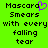 Green background with black pixelated text reading "Mascara Smears with every falling tear" and a purple heart symbol replacing the 'a' in Mascara.