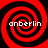 Four identical red and black spiral patterns arranged in a , each containing the text 'anberlin' in white pixelated font