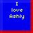 Blue background with red lines and white pixelated text reading "I love Ashly" in two identical