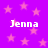 Purple background with pink stars and four instances of the name 'Jenna' in white pixelated text.