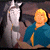 A 50x50 pixel animated buddy icon featuring a character in blue clothing next to a white horse on the left, with green text reading "Original Icons .com" on the right against a dark background.
