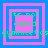 Four identical pixel-art display layered pink and blue squares with green text reading "its not called gymnictics" across a blue background