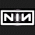 Static pixel art icon featuring bold white letters NIN on black background with thick white border, displayed against dark checkered transparency grid.